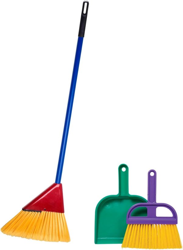 Schylling Children's Broom Set - Kids Pretend Play Cleaning Kit - Includes Broom. Dustpan. and Brush - Ages 3 and Up